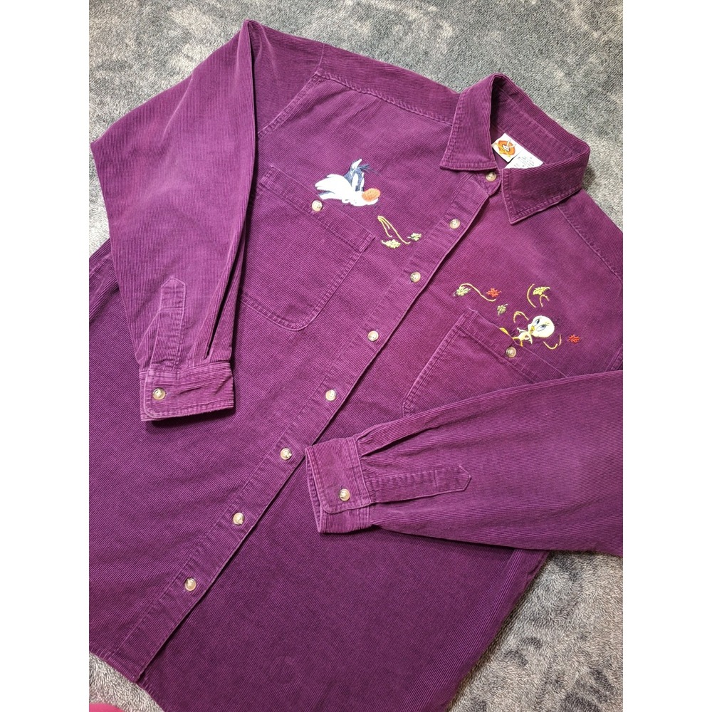 Looney Tunes Tweety Bird‎ Sylvester Embroidered Corduroy Shirt Jacket Womens S